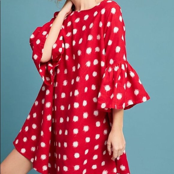 Norblack Norwhite Dresses & Skirts - NORBLACK NORWHITE Red Spotted Bell Sleeve Swing Dress for Anthropologie
